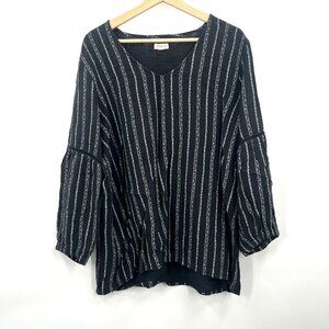 Garnet Hill double gauze peasant top tunic v-neck poet black white lagenlook 14